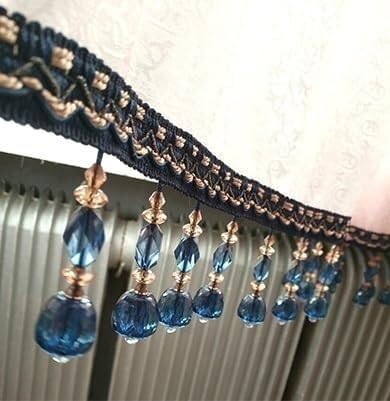 1 x 12 Meter Spitzenbesatz mit Kristallperlen – elegantes Fransenband mit hängenden Perlen for Nähen und for die Heimdekoration(Dark Blue) von TYGIYY