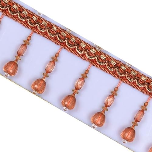 1 x 12 Meter Spitzenbesatz mit Kristallperlen – elegantes Fransenband mit hängenden Perlen for Nähen und for die Heimdekoration(Oranje) von TYGIYY