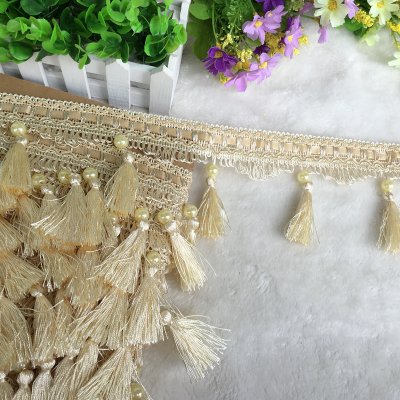 1 x 12 Yards Perlenanhänger-Fransenbesatz, Zopf for DIY-Näharbeiten – for Kleidung, Sofa und Tischdecken(Beige) von TYGIYY