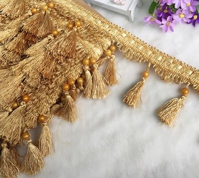 1 x 12 Yards Perlenanhänger-Fransenbesatz, Zopf for DIY-Näharbeiten – for Kleidung, Sofa und Tischdecken(Gold) von TYGIYY