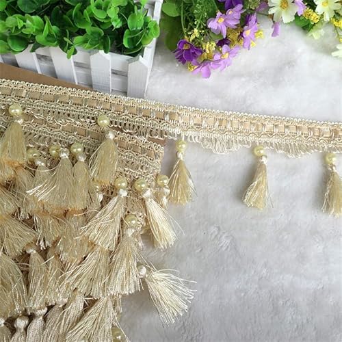 1 x 12 Yards elegante Fransenborte for Vorhänge, Spitzenbesatz for Bastelarbeiten, Tischdecken und Lampenschirme(Beige) von TYGIYY