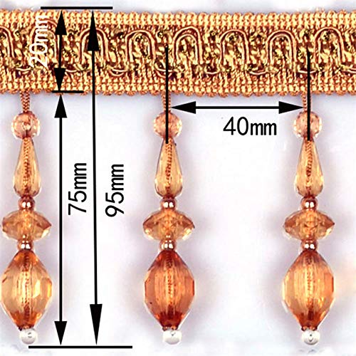 1 x 3 Meter lange Quastenbesatz mit Kristallperlen – langlebige Fransen for Nähen for Vorhänge, Lampenschirme, Sofas und Hochzeitsdekoration.(Bruin) von TYGIYY