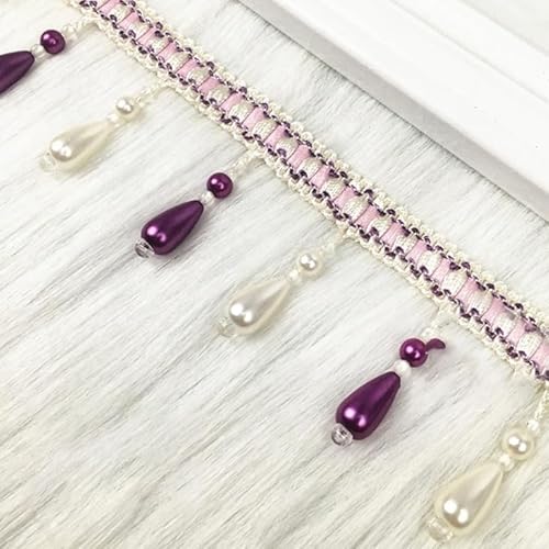 12 Meter geflochtenes Spitzenband aus Stoff mit hängenden Perlen – Fransenbesatz mit Quaste for Heimdekoration und Nähprojekte(Purple) von TYGIYY