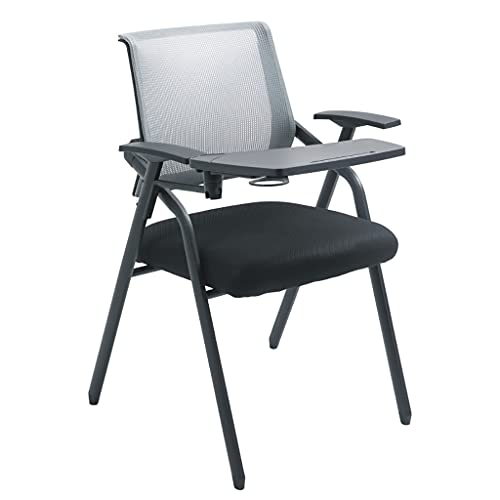 TYHAYJYK Klappbarer Bürostuhl mit befestigtem Schreibtisch, Netzstoff, Gästeempfangsstühle mit Lendenwirbelstütze, faltbarer Computer-Schreibtischstuhl mit Tablet-Arm, Schreibtafel (grau) von TYHAYJYK