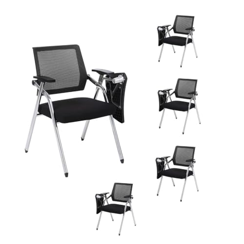 TYHAYJYK Klappstuhl für Erwachsene, stapelbar, faltbar, Netzstoff, Computer-Schreibtischstuhl mit Tablet-Arm, Schreibtafel, stapelbare Konferenzraumstühle (5 Stück) von TYHAYJYK