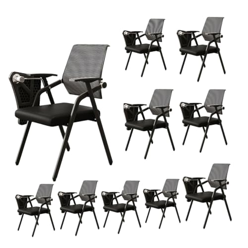TYHAYJYK Studentenstuhl mit befestigtem Schreibtisch, Netzstoff-Tablet-Sessel mit gepolstertem Sitz, Bürostuhl mit Lendenwirbelstütze, faltbarer Schreibtischstuhl, Stapelstühle (10 Stück) von TYHAYJYK