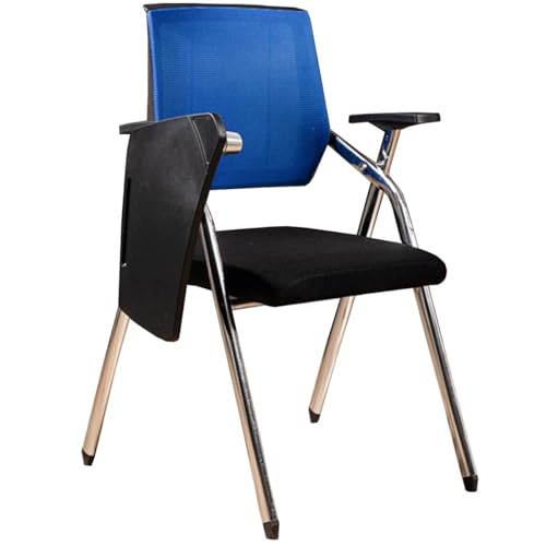 TYHAYJYK Stuhl mit am Schreibtisch befestigt, tragbar, Bürostuhl mit Armlehnen, Metall-Klappstuhl mit Rechtshänder-Tablet-Armlehne und Getränkehalter, Netzstoff, Heimbürostuhl für Erwachsene, Blau von TYHAYJYK