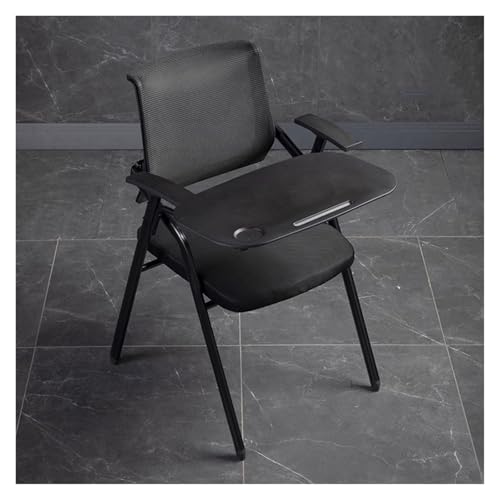 TYHAYJYK Tablet-Sessel, Klappstuhl mit befestigtem Schreibtisch, ergonomischer Bürostuhl mit Lendenwirbelstütze, Netzstoff, für Gästeempfang, Stapelstühle für Trainingsraum, Schwarz von TYHAYJYK