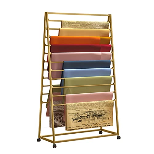 Mehrschichtiger Präsentationsständer mit großer Kapazität für Geschenkpapier/Seidenschal/Schal/Stolen, aufrecht rollender Aufbewahrungsorganisatorhalter mit feststellbaren Rädern (Farbe: Gold, Größe: von TYLDBNF