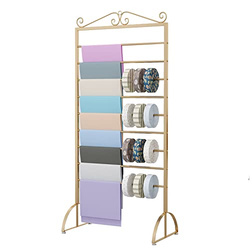 TYLDBNF 9-stufiger Geschenkpapier-Organizer, moderner vertikaler Schal-Schal-Ausstellungsständer mit verstellbaren Fußpolstern, Blumenladen/Bekleidungsgeschäft (Farbe: Gold, Größe: Länge 45 cm) von TYLDBNF