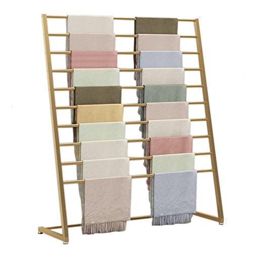 Vertikaler Mehrzweck-Ausstellungsständer aus Metall für Schals/Tücher/Geschenkpapier/Jeans, zum Aufbewahren großer, bodenstehender, schmaler Schalständer-Organizer (Farbe: Gold, Größe: Länge 100 cm) von TYLDBNF