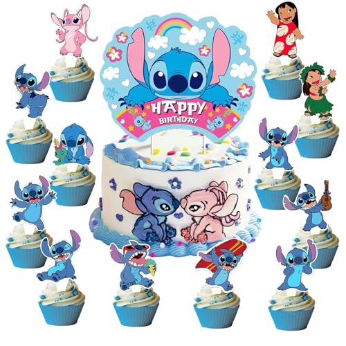 25 Stück Cartoon Tortendeko, Blau Kuchen Deko Geburtstag Kinder, 1 Happy Birthday Cake Topper + 24 Cupcake Topper, für Geburtstagsfeier, Babyparty von TYLUSPA