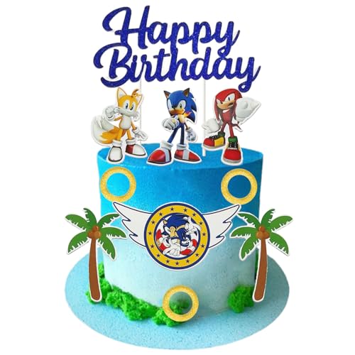 Tortendeko Geburtstag Kinder, Cartoon Blue Cake Topper, 10 PCS Geburtstag Kuchen Deko,Happy Birthday Cake Topper, Geburtstagsdeko Jungen Mädchen von TYLUSPA