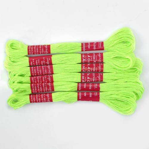 Faden Sticken 6 Farben Polyester-Stickgarn, Kreuzstich, Handarbeit, 8,7 Yards (8 m) Faden, 6-teiliges Set. Stickgarn (Color : Fluorescent Yellow) von TYNXK