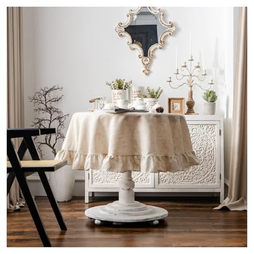 Runde Tischdecke mit Rüschen, Baumwolle, Volantsbesatz, waschbar, Tischdecke for Urlaub, Abendessen, Party, Bankett, Küche, Hochzeit, Dekoration(A,Round 110cm) von TYNXK