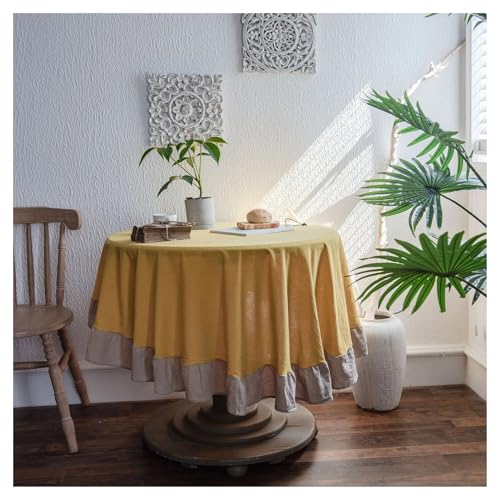 Runde Tischdecke mit Rüschen, Baumwolle, Volantsbesatz, waschbar, Tischdecke for Urlaub, Abendessen, Party, Bankett, Küche, Hochzeit, Dekoration(C,Round 120cm) von TYNXK