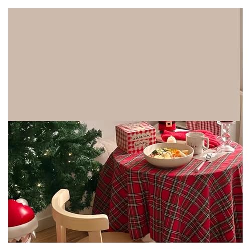 Weihnachtsdekoration, runde Tischdecke, Karierter Tischbezug for Neujahr, Familientreffen, Restaurant, Party, Abendessen, Heimdekoration(Red Plaid,D140CM) von TYNXK