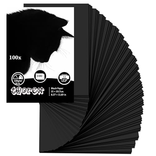 100 Blatt Tonpapier Schwarz A4, 120g/m², Bastelpapier Origami Papier Tonkarton für Diy Origami und Bastelprojekte von TYOREW