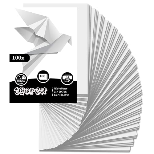 100 Blatt Tonpapier Weiß A4, 120g/m², Bastelpapier Origami Papier Tonkarton für Diy Origami und Bastelprojekte von TYOREW