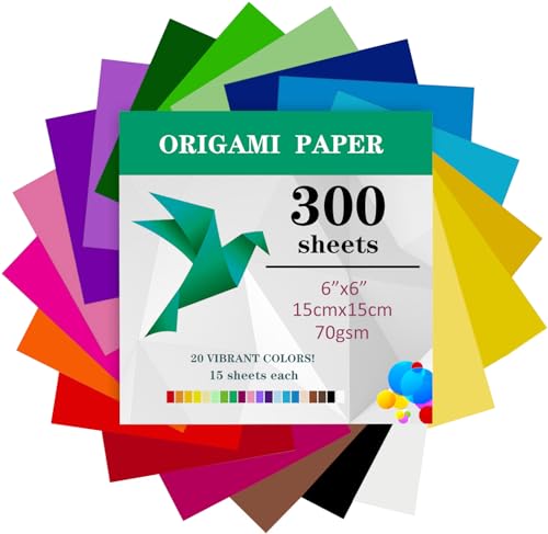 TYOREW Origami-Papier, 300 Blatt, 15 x 15 cm, doppelseitig, 70 g/m², 20 Farben, kleine Origami-Papierquadrate für Kinder, DIY, Schule, Kunst, Bastelprojekte, Kinder und Erwachsene von TYOREW