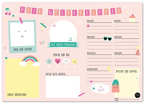 TYSK Design Schreibtischunterlage Kinder Rosa (Design wählbar) Tischunterlage aus Papier zum Abreißen DIN A3 to Do Liste Notizblock Wochenplaner von TYSK Design