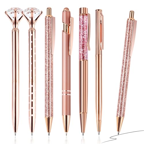 TYSM-CC 6 Stück Kugelschreiber Rosegold Set, Schöne Kugelschreiber, Kugelschreiber Glitzer Mit Großer Diamant, fürSchule, Zuhause, Büro und Geschenk (Rosegold) von TYSM-CC