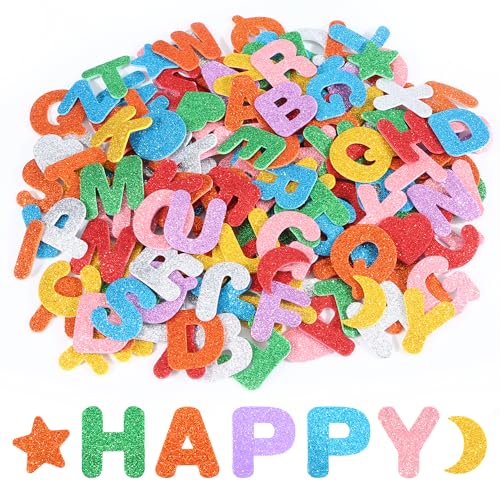 TYSM-CC196 Stück XXL Glitzer-Buchstaben Set – Moosgummi Alphabet Aufkleber mit 8 Lebendigen Farben (Groß) für DIY-Projekte, Kinderlernen & Geschenkverpackung, Selbstklebend & Rückstandsfrei Entfernbar von TYSM-CC