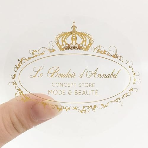 100 Stück/Lot benutzerdefinierte Goldfolien-Aufkleber, Hochzeitsgeschenke, Goldfolie, benutzerdefinierte Goldfolie, transparente Aufkleber (E,4 cm) von TYU