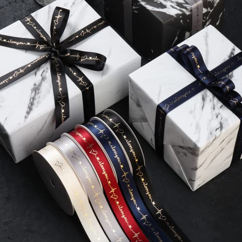 Rosa Bänder personalisiert für Geschenke, individuelle Bänder, personalisierbar, Schwarz und Gold, personalisierte Bänder für Gastgeschenke (45 m, 38 mm) von TYU