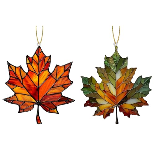 Gefärbte Ahornblätter aus Acryl, Herbstdeko zum Aufhängen für Fenster & Raum, Buntes Ahornblatt Ornament Set, Deko-Anhänger für Herbstfest, Thanksgiving und Feiertagsdekoration (A-2PC) von TYUIOP