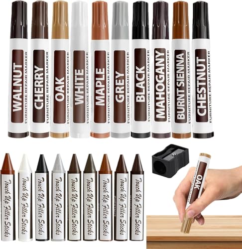 Holzreparatur Stifte-Set 21 Stück - Möbelmarker für Kratzer & Flecken in Verschiedenen Holztönen Anspitzer für Türen, Böden, Tische & Stühle - Einfache und Saubere Reparatur von TYUIOP