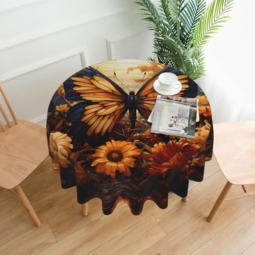 Orange-gelbe runde dekorative lange Tischdecke, knitterfrei, schmutzabweisend, wasserdicht, 152,4 cm rund, Polyestergewebe, geeignet für Restaurants/Küchen/Partys. Orange-gelbe runde dekorative lange Tischdecke, knitterfrei, schmutzabweisend, wasserdicht, 152,4 cm rund, Polyestergewebe, geeignet für Restaurants/Küchen/Partys. von TYUMH