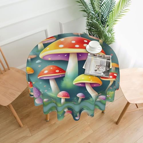 TYUMH Runde dekorative Tischdecke mit niedlichen farbigen Pilzen, knitterfrei, schmutzabweisend, wasserdicht, 152,4 cm rund, Polyestergewebe, geeignet für Restaurants/Küchen/Partys. TYUMH Runde dekorative Tischdecke mit niedlichen farbigen Pilzen, knitterfrei, schmutzabweisend, wasserdicht, 152,4 cm rund, Polyestergewebe, geeignet für Restaurants/Küchen/Partys. von TYUMH