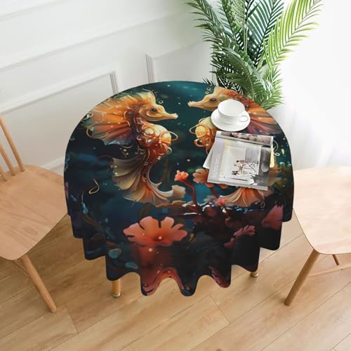 TYUMH Schöne Seepferdchen-Paar-Tischdecke, rund, dekorativ, lang, knitterfrei, schmutzabweisend, wasserdicht, 152,4 cm rund, Polyestergewebe, geeignet für Restaurants/Küchen/Partys TYUMH Schöne Seepferdchen-Paar-Tischdecke, rund, dekorativ, lang, knitterfrei, schmutzabweisend, wasserdicht, 152,4 cm rund, Polyestergewebe, geeignet für Restaurants/Küchen/Partys von TYUMH