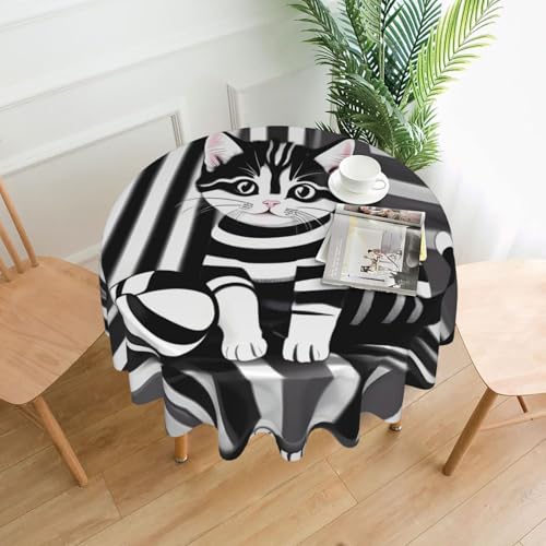 TYUMH Schwarz-weiß gestreifte Tischdecke, rund, dekorativ, lang, knitterfrei, schmutzabweisend, wasserdicht, 152,4 cm rund, Polyestergewebe, geeignet für Restaurants/Küchen/Partys TYUMH Schwarz-weiß gestreifte Tischdecke, rund, dekorativ, lang, knitterfrei, schmutzabweisend, wasserdicht, 152,4 cm rund, Polyestergewebe, geeignet für Restaurants/Küchen/Partys von TYUMH