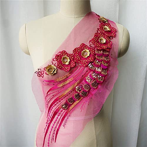 Applikation mit Spitzenmotiven, rosafarbene Blume, Spitze, Stoff, Pailletten, Quaste, bestickt, Kleid, Applikationen, Kragen, Netzstoff Applikation mit Spitzenmotiven, rosafarbene Blume, Spitze, Stoff, Pailletten, Quaste, bestickt, Kleid, Applikationen, Kragen, Netzstoff von TYUrmiui