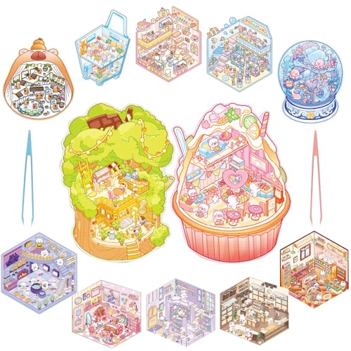 TYXHXTF 12 Sets 3D House Stickers, Miniatur Haus Sticker 3D, 3D Sticker Scene, Haus Aufkleber Machen Sie Ihren Eigenen, Relief Stress für Erwachsene und Kinder von TYXHXTF