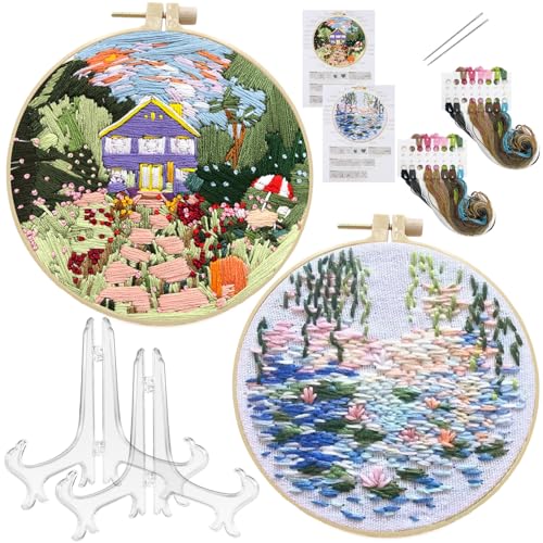 TYXHXTF 2 Stück Stickset für Anfänger, Sticken Set Erwachsene, Stickset für Anfänger, Cross Stitch Kit, Kreuzstich Set für DIY Kunst, Handwerk, mit 2 Stück Stickrahmen, Anleitung und Werkzeuge von TYXHXTF