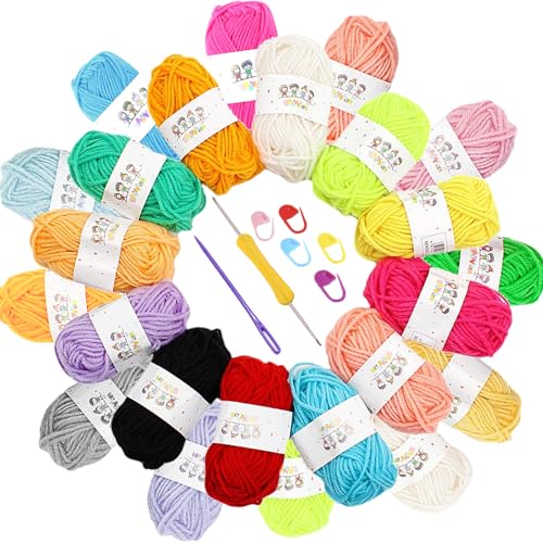 TYXHXTF 24 PCS Häkelgarn, Acrylwolle Set, Baumwolle Wolle mit Häkelnadeln, 10 g Baumwollgarn, Wolle zum Stricken zur Herstellung von Hüten,Handschuhen (20m) von TYXHXTF