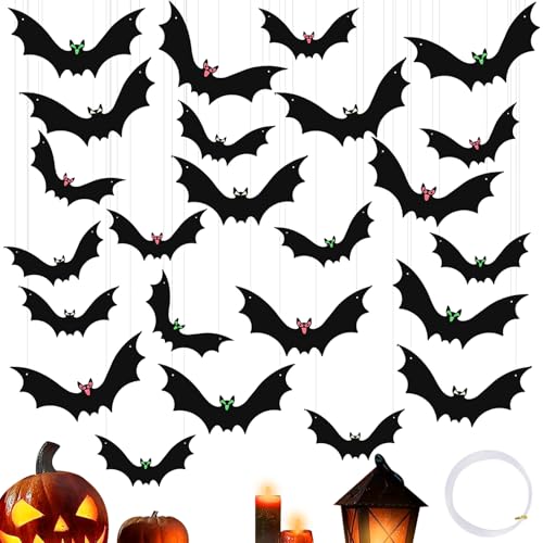 TYXHXTF 24 Stück Halloween Deko, Hängende Fledermäuse mit Augenaufklebern und Schnurrolle, 2 Größen, Halloween-Dekorationen für Drinnen Draußen, Perfekt für Outdoor, Wand, Garten, Fenster TYXHXTF 24 Stück Halloween Deko, Hängende Fledermäuse mit Augenaufklebern und Schnurrolle, 2 Größen, Halloween-Dekorationen für Drinnen Draußen, Perfekt für Outdoor, Wand, Garten, Fenster von TYXHXTF