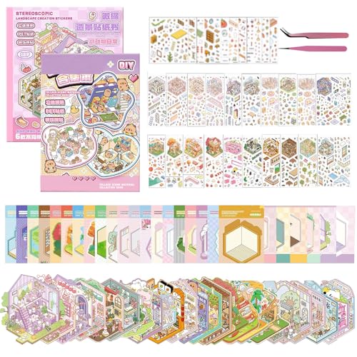 TYXHXTF 26 Sets 3D House Stickers, Miniatur Haus Tier Sticker 3D, 3D Sticker Scene, Haus Aufkleber Machen Sie Ihren Eigenen, Relief Stress für Erwachsene und Kinder von TYXHXTF