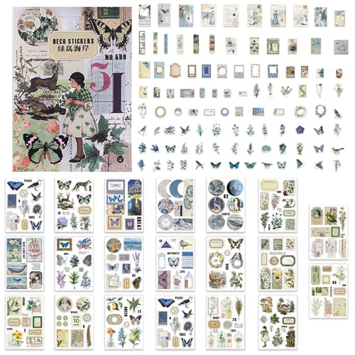 TYXHXTF 360PCS Vintage Scrapbook Aufkleber Set, Küste der grünen Insel Scrapbooking Aufkleber, Aufkleber für DIY Koffer Scrapbook Skateboard Laptop Motorrad Wasserfest von TYXHXTF