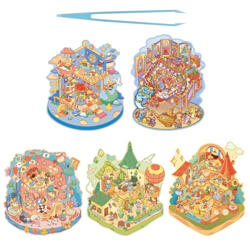 TYXHXTF 5 Sets 3D Extrem Groß House Stickers, Märchen Sticker 3D, 3D Sticker Scene, Haus Aufkleber Machen Sie Ihren Eigenen, Relief Stress für Erwachsene und Kinder von TYXHXTF