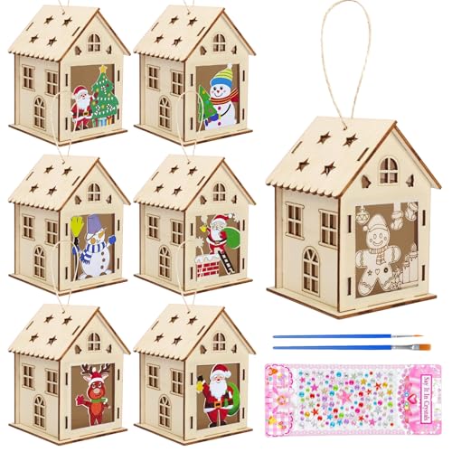 TYXHXTF 7PCS Weihnachtshaus Basteln Kinder, Weihnachten Deko Bastelset, DIY Holzbastelset zum Bemalen, Weihnachten Bastelset, Bastelset Kinder für Jungen Mädchen TYXHXTF 7PCS Weihnachtshaus Basteln Kinder, Weihnachten Deko Bastelset, DIY Holzbastelset zum Bemalen, Weihnachten Bastelset, Bastelset Kinder für Jungen Mädchen von TYXHXTF
