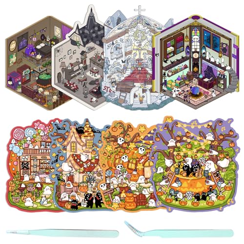 TYXHXTF 8 Sets 3D House Stickers, Miniatur Haus Sticker 3D, 3D Sticker Scene, Halloween Haus Aufkleber Machen Sie Ihren Eigenen, Relief Stress für Erwachsene und Kinder von TYXHXTF