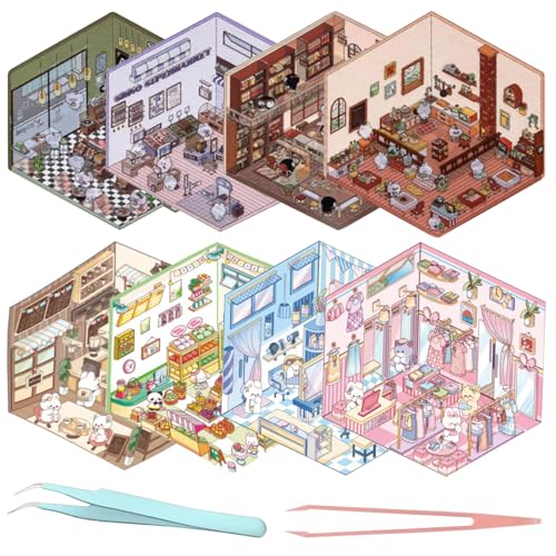 TYXHXTF 8 Sets 3D House Stickers, Miniatur Haus Sticker 3D, 3D Sticker Scene, Haus Aufkleber Machen Sie Ihren Eigenen, Relief Stress für Erwachsene und Kinder TYXHXTF 8 Sets 3D House Stickers, Miniatur Haus Sticker 3D, 3D Sticker Scene, Haus Aufkleber Machen Sie Ihren Eigenen, Relief Stress für Erwachsene und Kinder von TYXHXTF