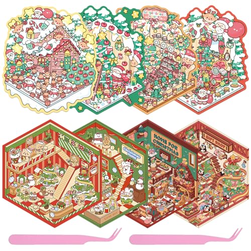 TYXHXTF 8 Sets 3D House Stickers, Miniatur Haus Sticker 3D, 3D Sticker Scene, Weihnachten Haus Aufkleber Machen Sie Ihren Eigenen, Relief Stress für Erwachsene und Kinder TYXHXTF 8 Sets 3D House Stickers, Miniatur Haus Sticker 3D, 3D Sticker Scene, Weihnachten Haus Aufkleber Machen Sie Ihren Eigenen, Relief Stress für Erwachsene und Kinder von TYXHXTF