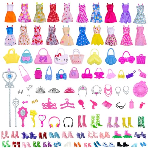 TYXHXTF 90Pcs Kleidung für Puppen, Kleidung Schmuck Zubehör, Mädchen Puppen 10 Fashion Kleider + 30 Schuhe+ 20 Tasche+ 30 Zubehör, für 11,5 Zoll Puppe TYXHXTF 90Pcs Kleidung für Puppen, Kleidung Schmuck Zubehör, Mädchen Puppen 10 Fashion Kleider + 30 Schuhe+ 20 Tasche+ 30 Zubehör, für 11,5 Zoll Puppe von TYXHXTF
