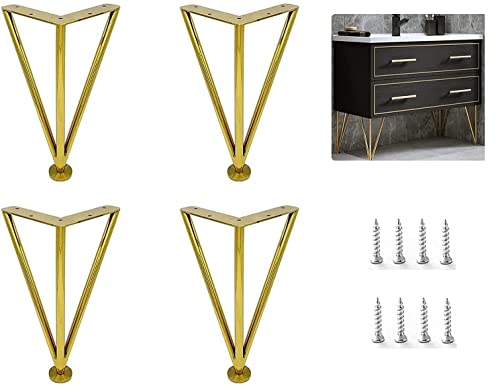 TYXTYX Metall-Möbelbeine, Möbelfüße, Edelstahl-Dreieck-Tischbeine, verwendet für DIY-Betten, Sofas, Stühle, höhenverstellbar, stabile Schrankfüße, 4 Stück (Color : Gold, Size : 12cm/4.7in) von TYXTYX