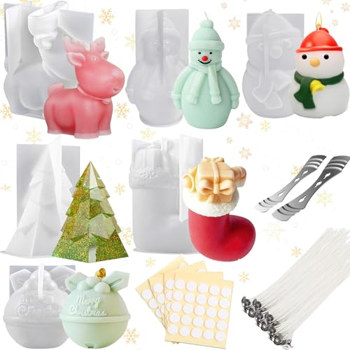 TZEKING 218 Stück Kerzen Silikonformen Weihnachten Set,6PC 3D Weihnachten Kerzenform+200 Wachsdochte+2 Halter+10 Aufkleber,Silikonform Weihnachten Kerzen,Weihnachtsbaum Kerzenform für DIY Duftkerze TZEKING 218 Stück Kerzen Silikonformen Weihnachten Set,6PC 3D Weihnachten Kerzenform+200 Wachsdochte+2 Halter+10 Aufkleber,Silikonform Weihnachten Kerzen,Weihnachtsbaum Kerzenform für DIY Duftkerze von TZEKING